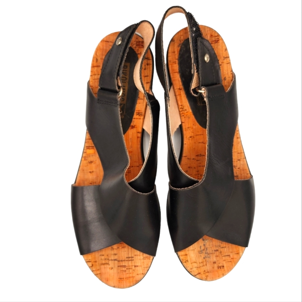 PIKOLINOS Black Leather Platform Slingback Sandals - Picture 3 of 6